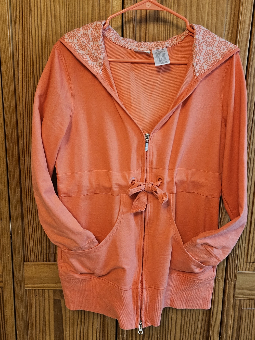 Danskin Now Coral Zip Hoodie with Printed Hood Lining